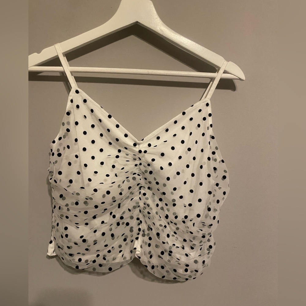 black and white‎ polka dot tank top size large NWT